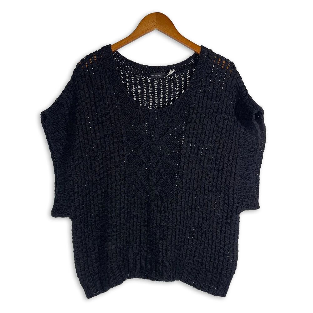 The Addison Story Black Open Knit Crochet Oversized Sweater Medium Edgy Boho